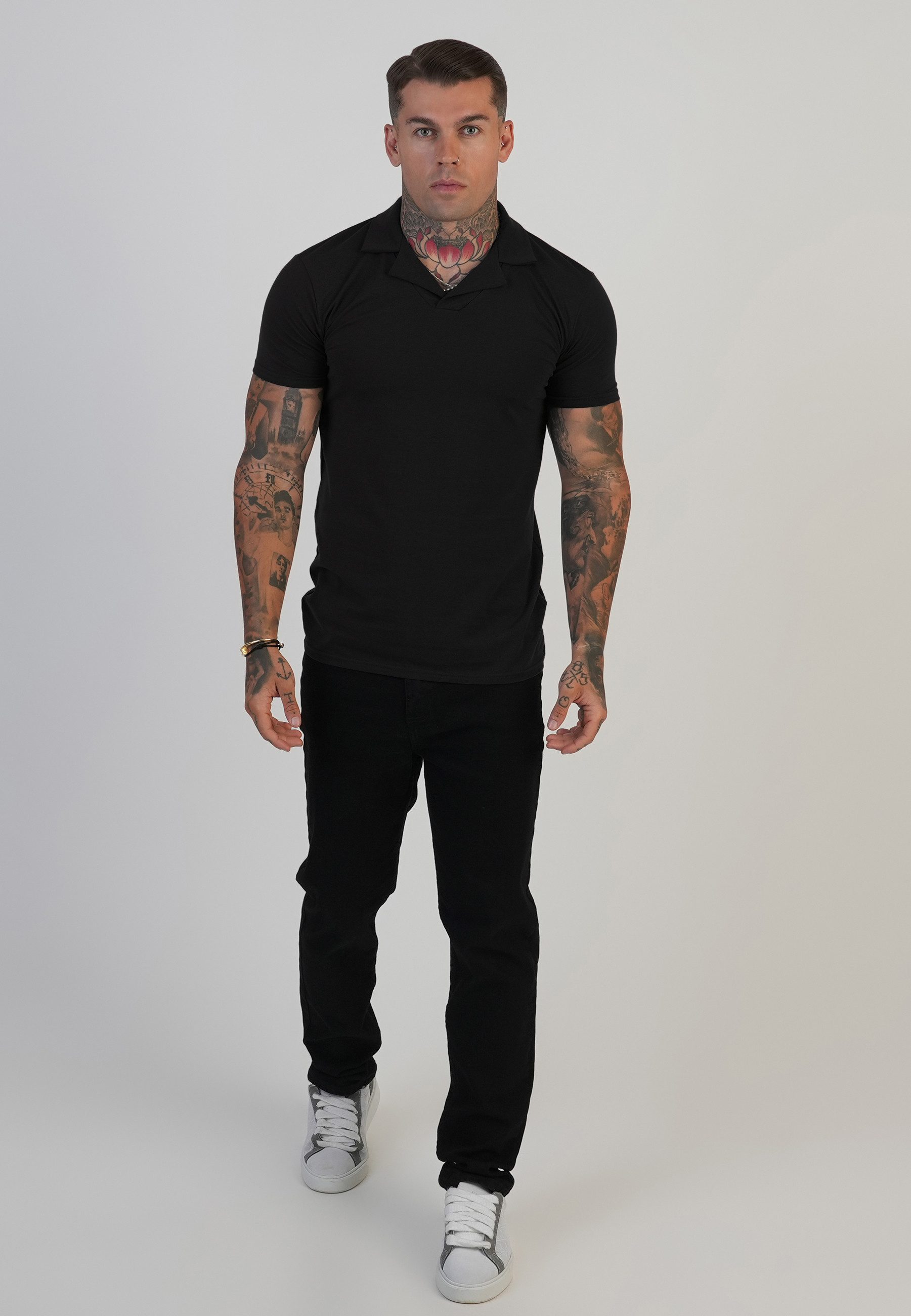 Siksilk T-Shirt SikSilk Herren Schwarzes Revere-Polo – Bild 3 von 5