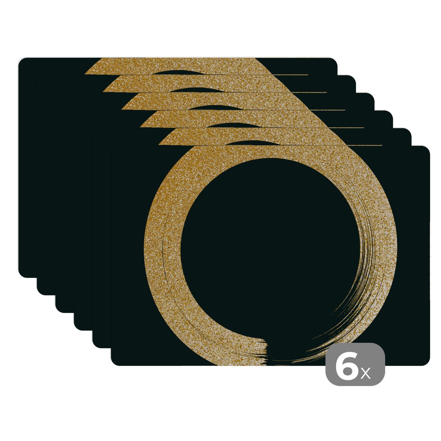 MuchoWow Platzset Kreis aus goldenem Glitter auf schwarzem Hintergrund, (6-St), Platzsets, Tischset, Abwaschbar, Tischsets, Platzdeckchen