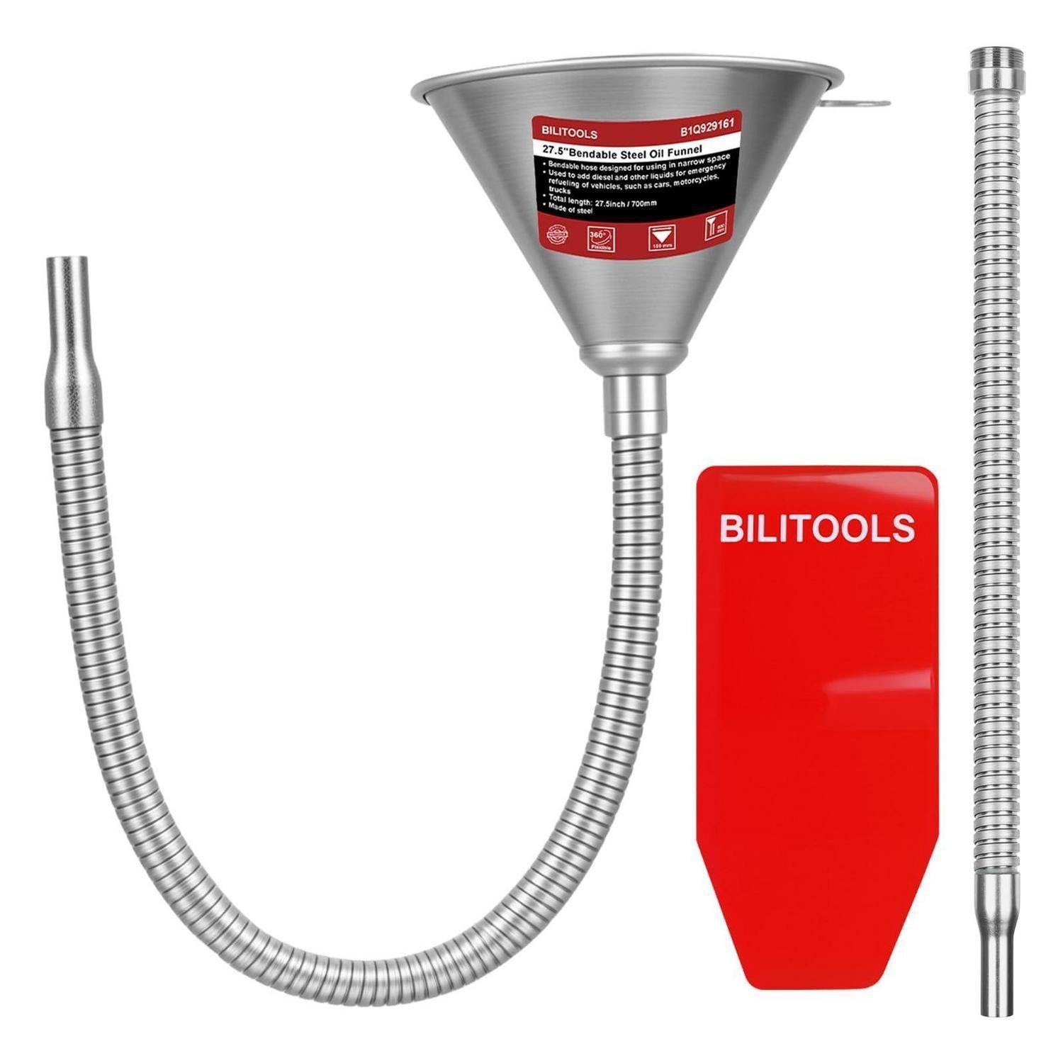 LuxusKollektion Öltrichter Öltrichter Schlauch Sieb KFZ Motor 3-Piece Steel & PVC Oil Funnel Kit