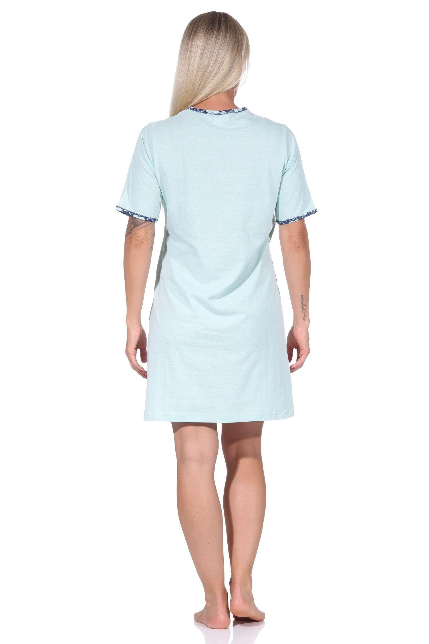 Nachthemd türkis Nachthemd - 603 Cooles Damen kurzarm 10 Herz RELAX by Normann Motiv 122 mit Bigshirt