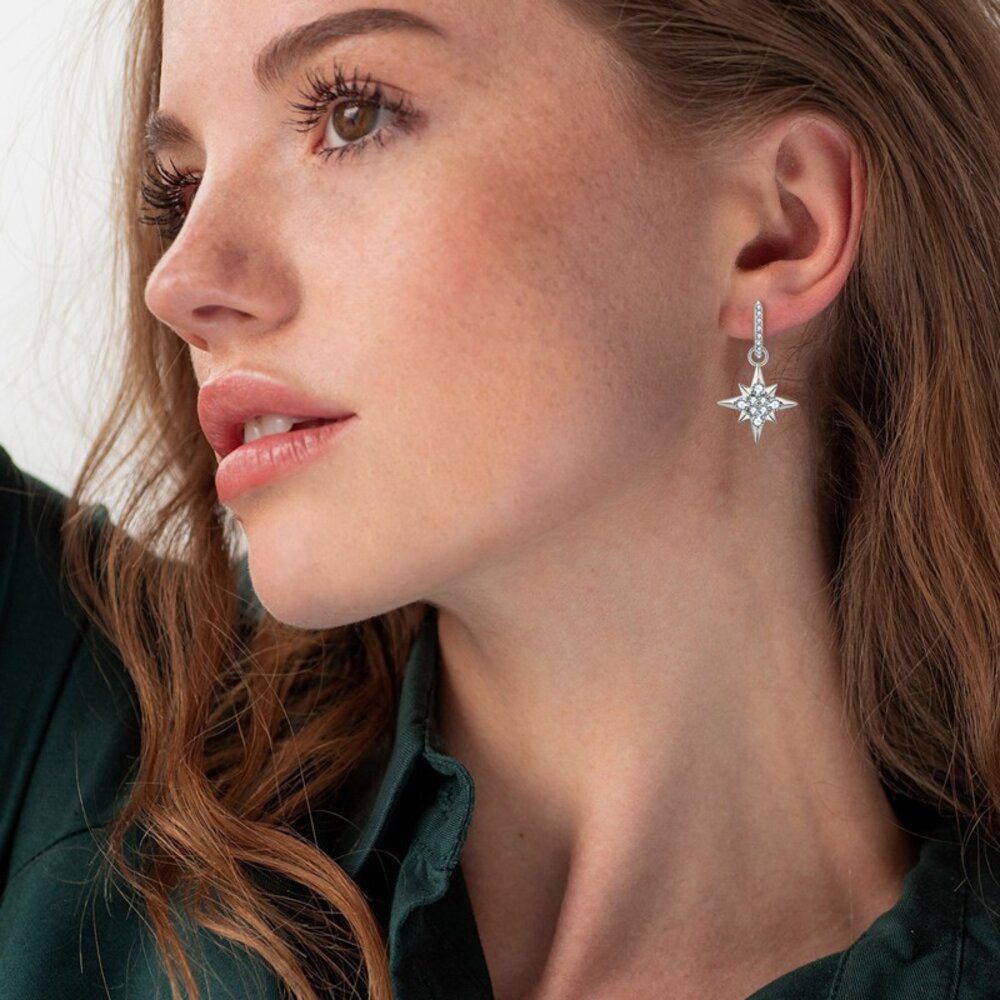ROUGEMONT Paar Ohrhänger Luxuriöse Moissanit Creolen Orhänger Sterne 925 Sterling Silber