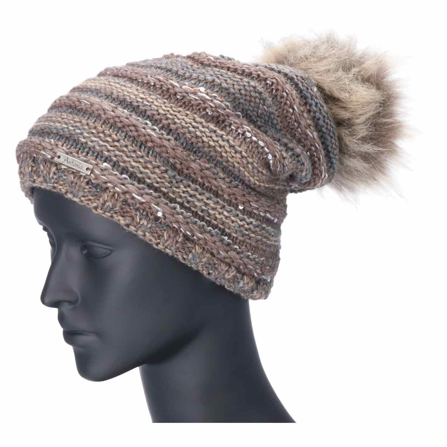 Antonio Strickmütze Antonio Strick Mütze Beanie mit Bommel Taupe (1-St) günstig online kaufen