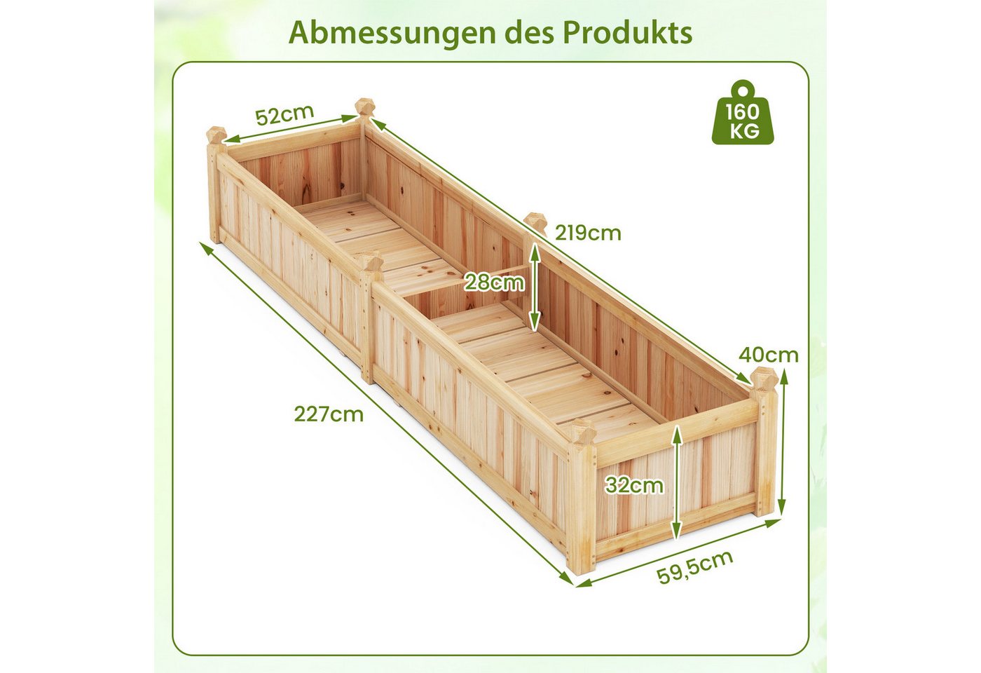 Thumbnail - COSTWAY Hochbeet, Blumenkasten, Pflanzkasten, mit Trennwand, 227x59,5x40cm