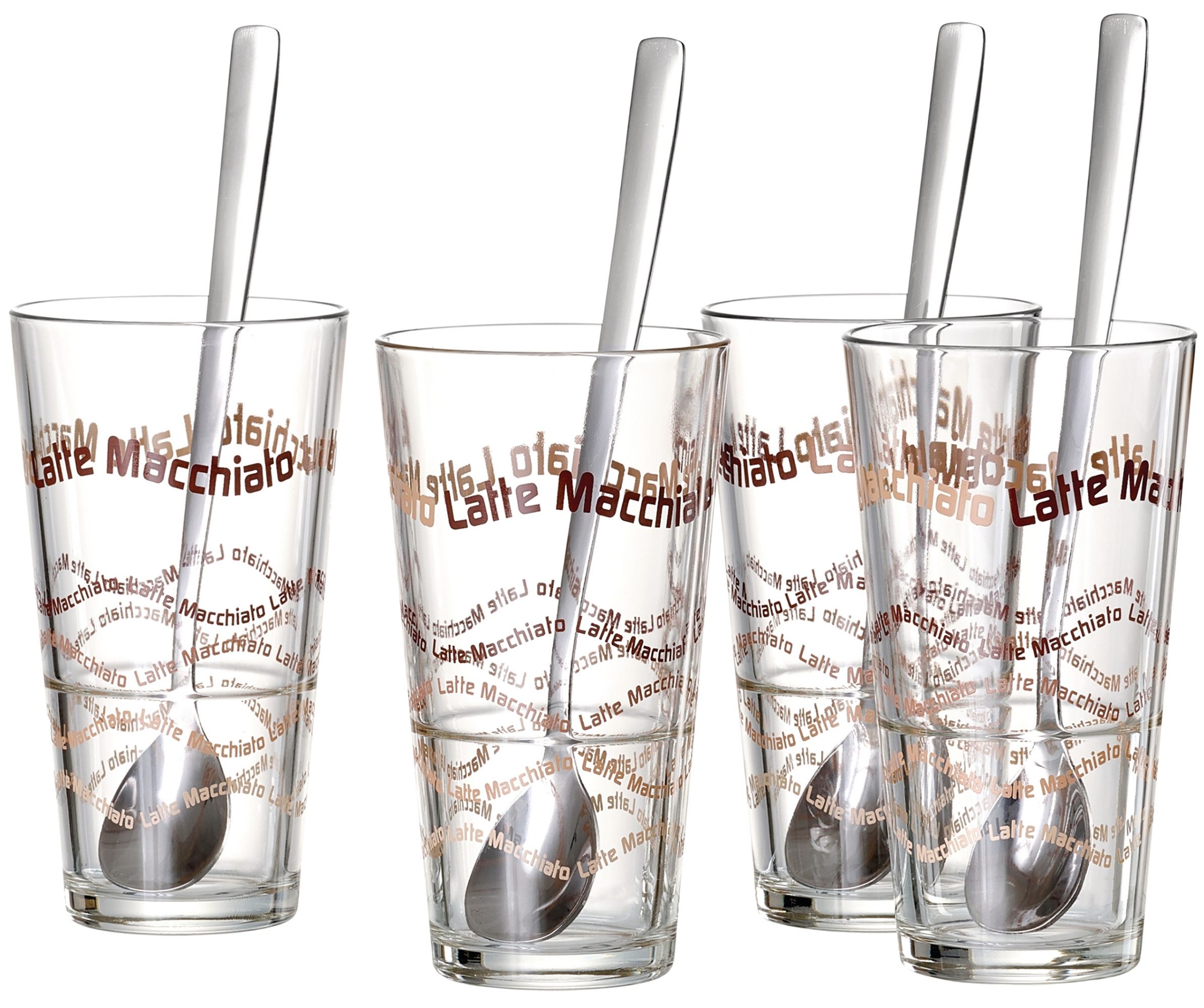Ritzenhoff & Breker Latte-Macchiato-Glas, 8-tlg., Glas, 4 Gläser, 4 Longdrinklöffel