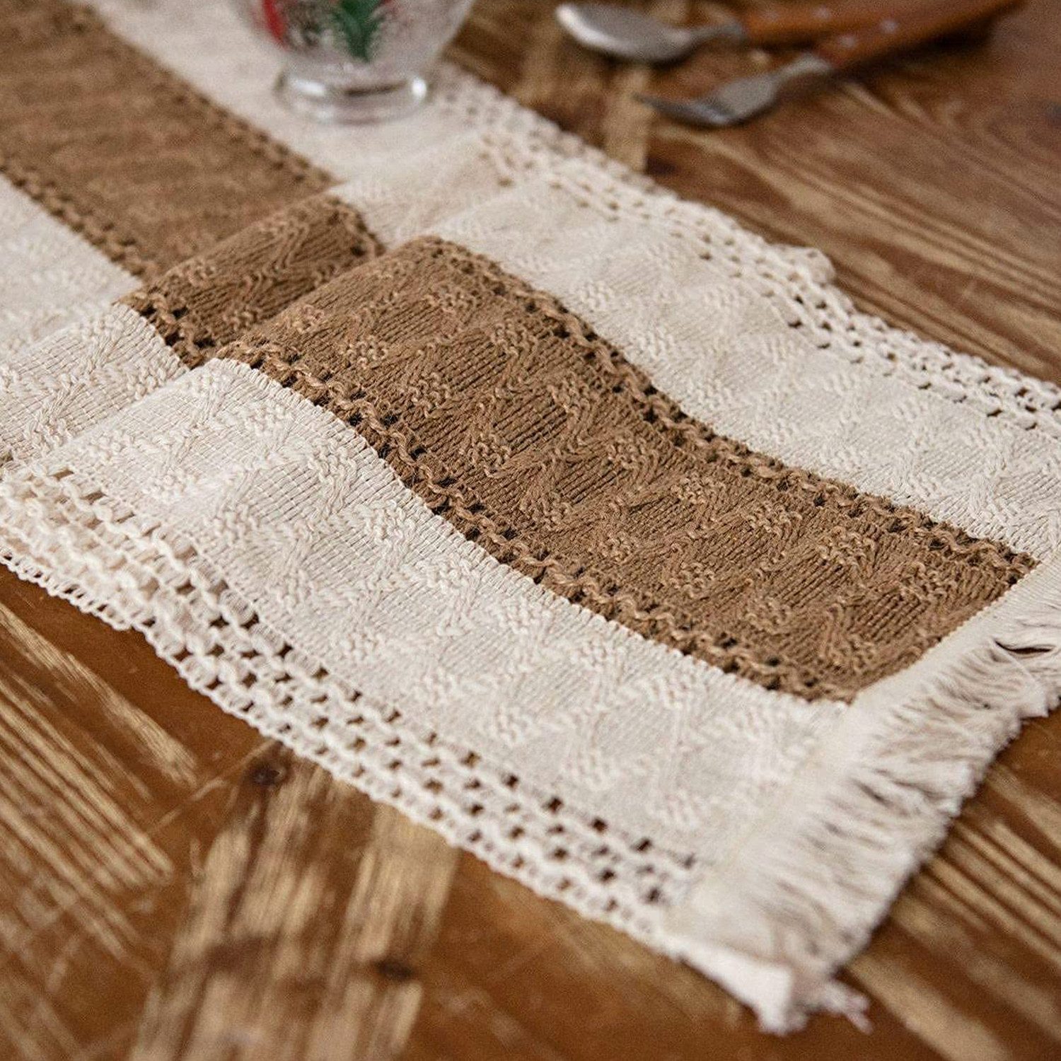 LAPAPRO Tischläufer Baumwoll Leinen Tischläufe,Hohlweben Bauernhaus Stil Tischdekoration, 30cm wide and 120 cm long