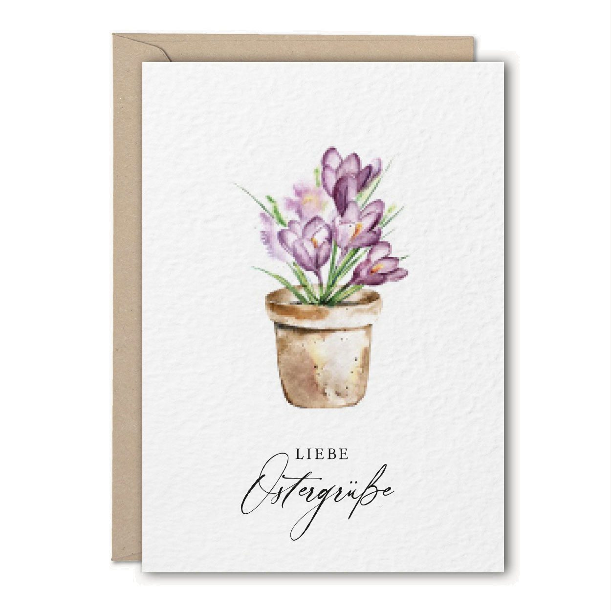 NORDEULE Grußkarte Krokus "Liebe Ostergrüße", Grußkarte & Kraftpapier-Briefumschlag, ideal für Ostergeschenke Mitbringsel Briefpost Kundenpräsente