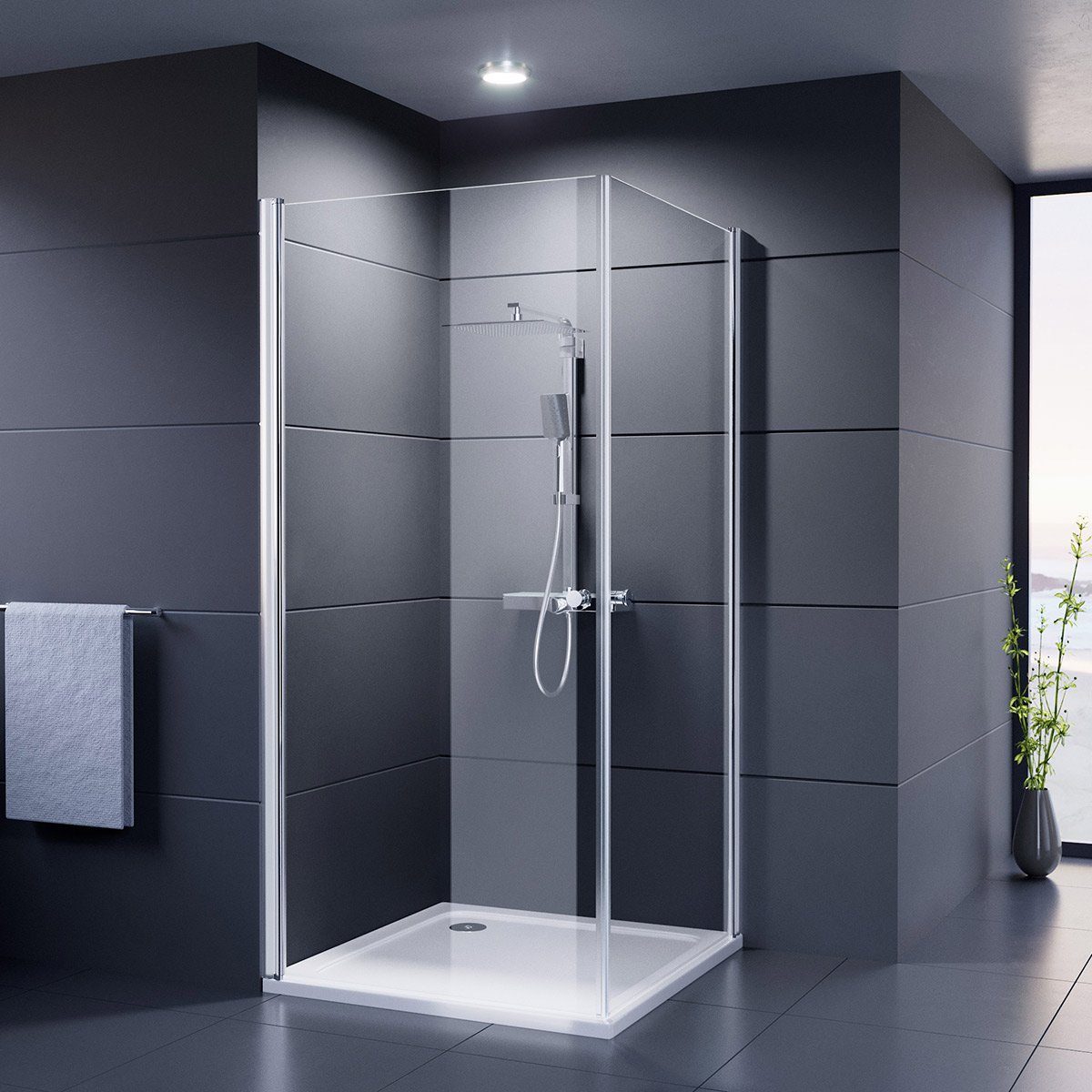 Duschmeister Eckdusche Glass 6 Evolution Vario Drehtür Eckeinstieg, BxT: 100x100 cm, Einscheibensicherheitsglas