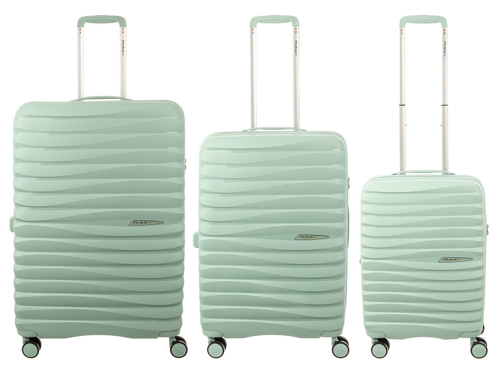 Franky Kofferset PP18 Trolley Hartschalenkoffer 3er SET Spinner Gr. L/M/S, 4 Doppelrollen Rollen, (Stück, 1 tlg., 3), Dehnfalte TSA Schloss
