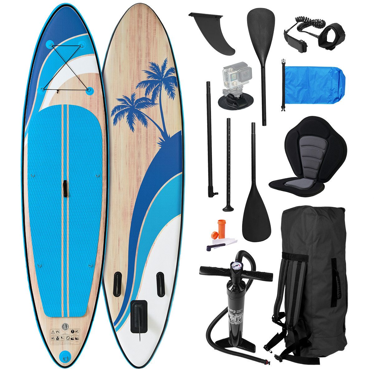 BRAST SUP-Board Tropic Aufblasbares Stand up Paddle Set - 320x81x15cm, 5 Jahre Garantie inkl. Sonderzubehör, (2in1 Paddel Kajak-Sitz Action-Cam-Halterung), Fußschlaufe Paddel Pumpe Rucksack
