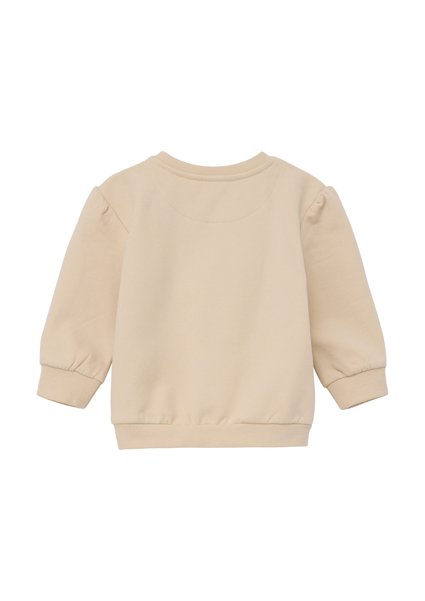 Pailletten, Sweatshirt s.Oliver beige Raffung mit Sweater Fransen, Frontprint