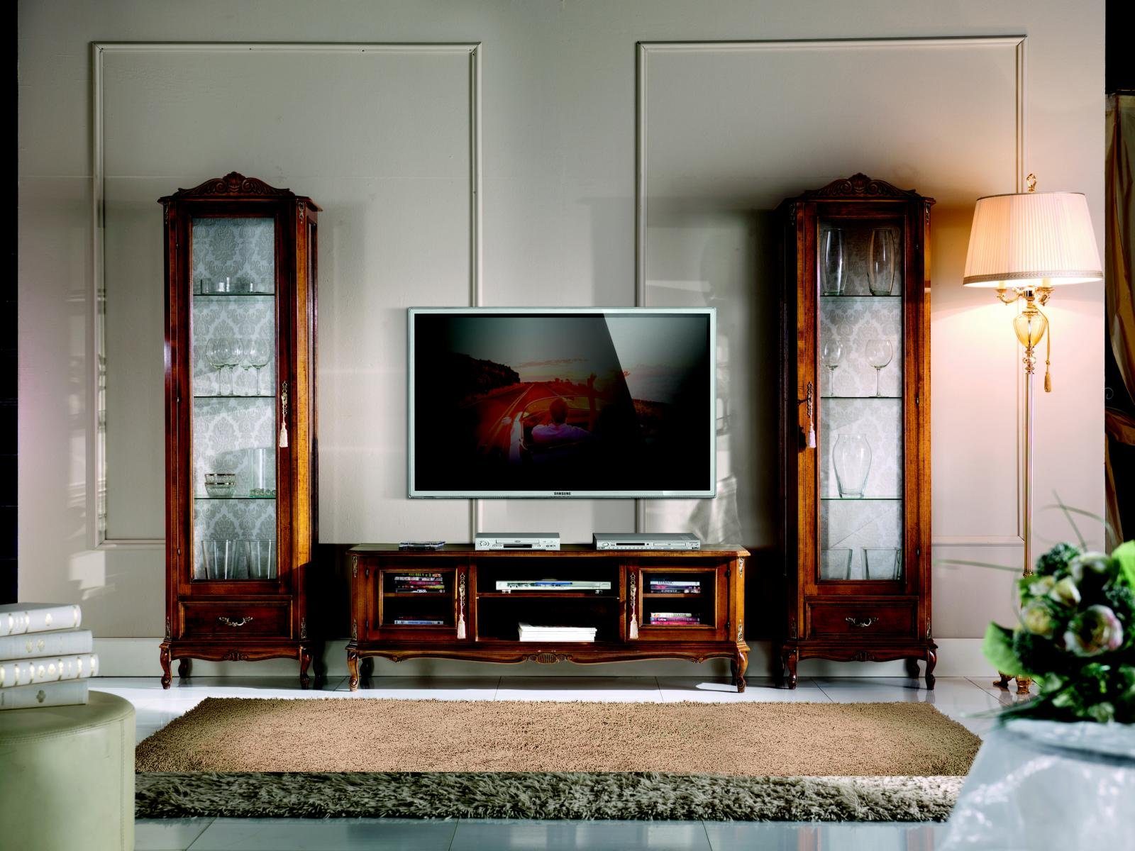 JVmoebel Wohnzimmer-Set Wohnwand 3tlg Vitrine Stil Design rtv Italienische Barock 2x Möbel Wohnzimmer
