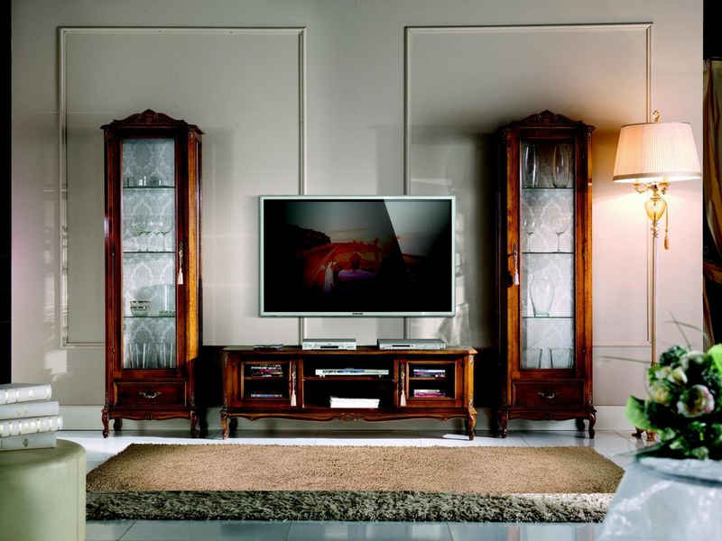 JVmoebel Wohnzimmer-Set »Wohnwand 3tlg rtv 2x Vitrine Design Italienische Möbel Wohnzimmer Barock Stil«