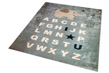 Kinderteppich Kinderteppich ABC Alphabet Spielteppich mit Elefant blau, Carpetia, rund, Höhe: 5 mm