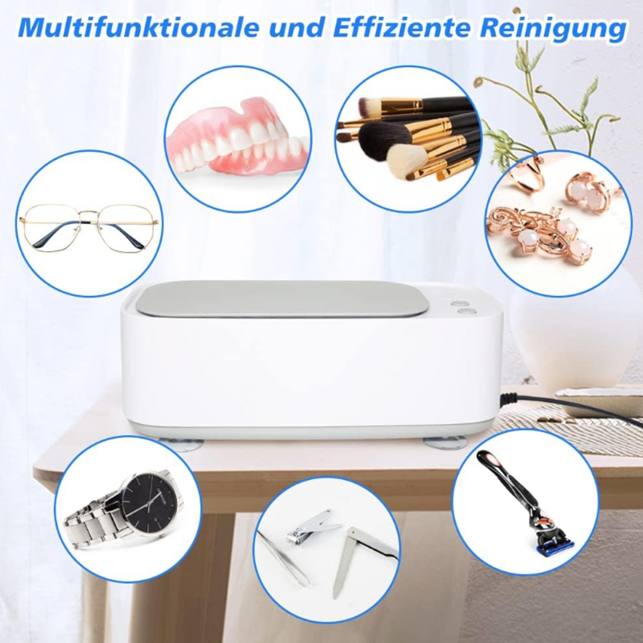 KINSI Ultraschallreiniger Brillenreinigungsmaschine,Ultraschallreinigung,Multifunktionsreinigung, Reinigung Elfenbein 360° Weiß 15W