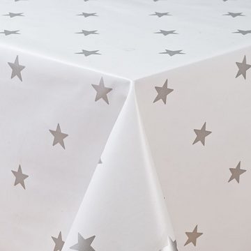 laro Tischdecke Wachstuch-Tischdecken Abwaschbar Sterne weiss silber rechteckig