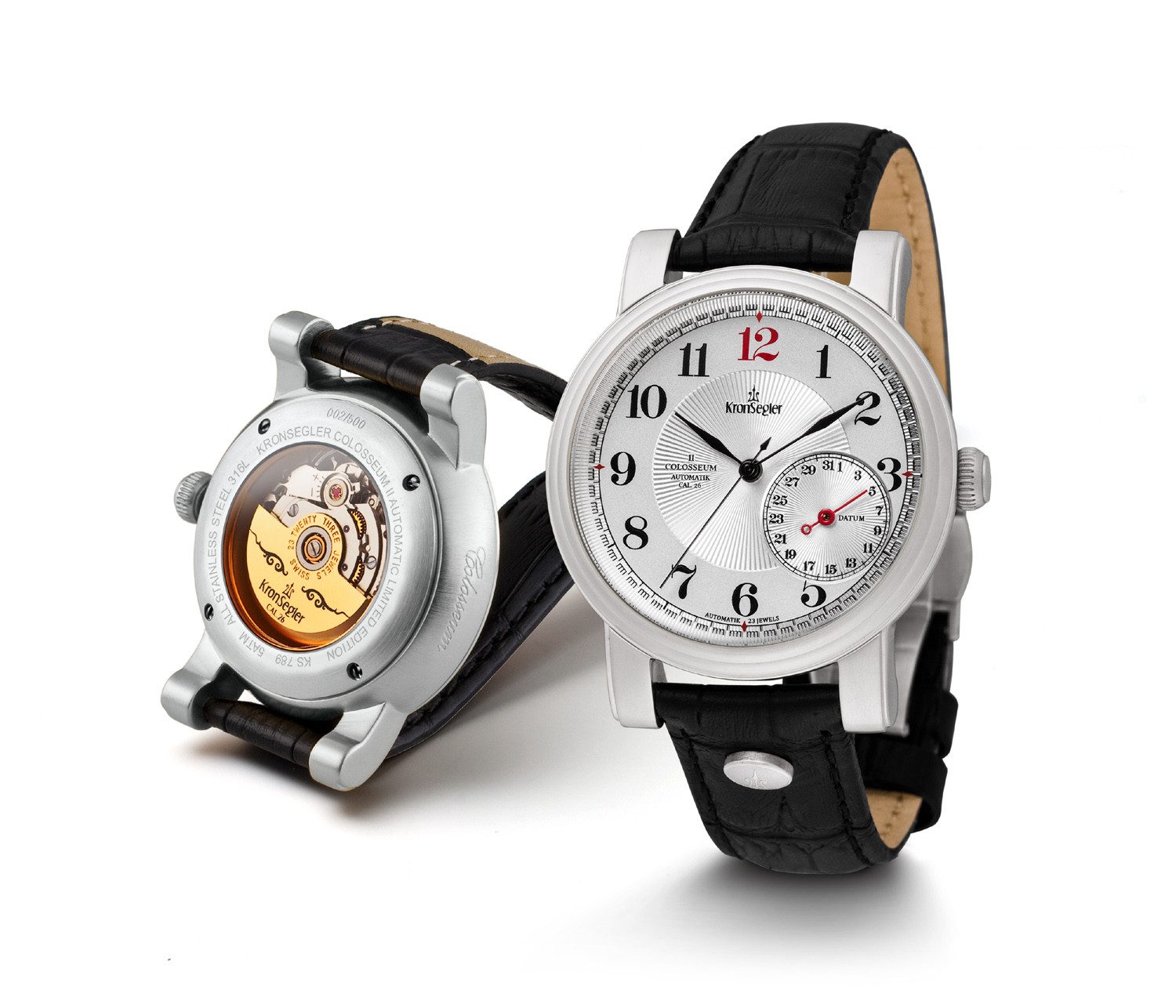 Kronsegler Automatikuhr Colosseum II Herrenuhr mit Lederband, auf Schweizer Uhrwerksbasis ETA