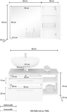 HELD MÖBEL Badmöbel-Set Davos, (3-St), inklusive Beleuchtung, Hängeschrank und Waschbeckenunterschrank