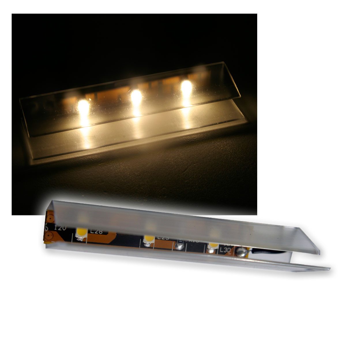 world-trading-net LED Glaskantenbeleuchtung 4er SET LED Glasbodenbeleuchtung 66mm warmweiß, warmweiß