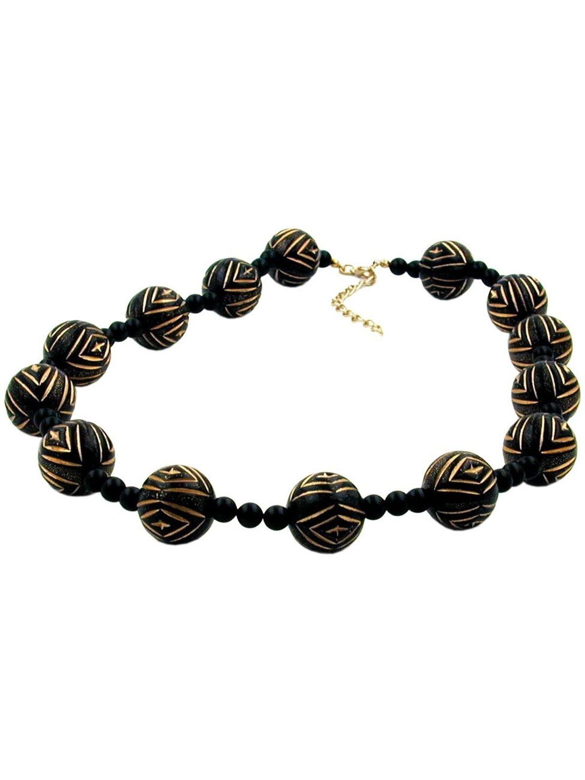 Gallay Perlenkette Kette Schmuckperle Kunststoff schwarz-goldfarben (1-tlg)