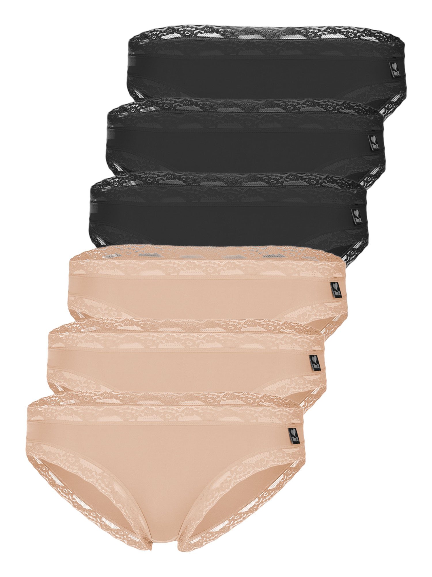 like it! Bikinislip 6er Pack Minislip Olivia (Packung, 6-St) glatter Stoff mit feinem Glanz, zarte Spitze