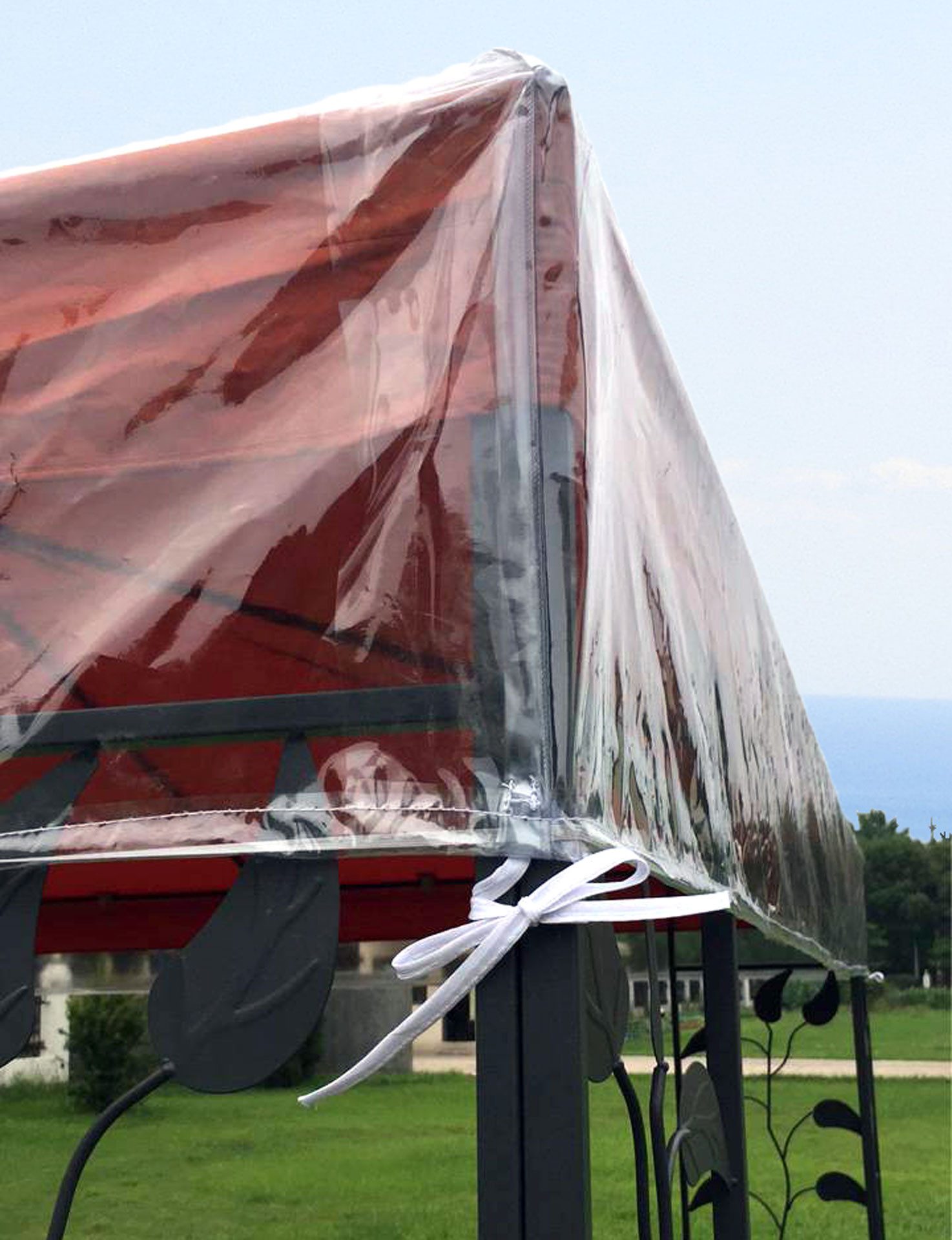 Quick Star Pavillon-Schutzhülle Pavillon Schutzhaube 3x3m Transparent Doppeldach (1-St), Umlaufender Gummizug und Befestigungsbänder in den Ecken – Bild 5 von 5