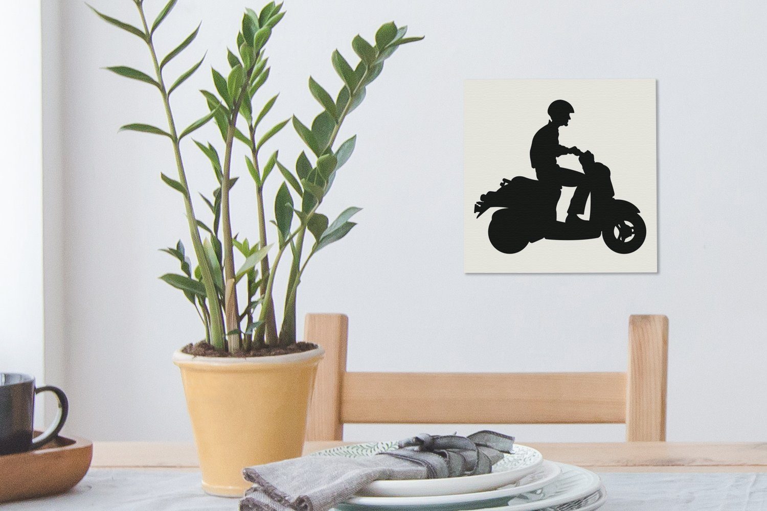 OneMillionCanvasses® Leinwandbild Illustration Person auf Wohnzimmer (1 in schwarz-weiß, St), einem für Schlafzimmer Leinwand einer Motorroller Bilder
