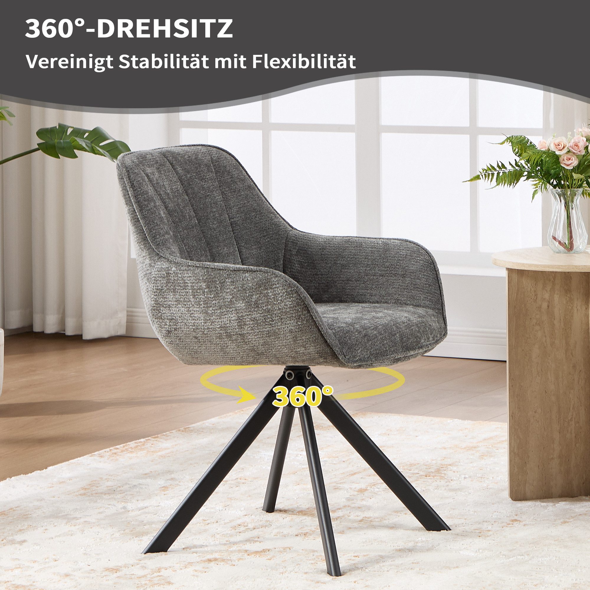 CANMOV Esszimmerstuhl 360° drehbarer Esszimmerstuhl mit Armlehnen, Esszimmersessel Set (2 St), drehstuhl, Esszimmerstühle drehbar mit Armlehnen – Bild 5 von 5