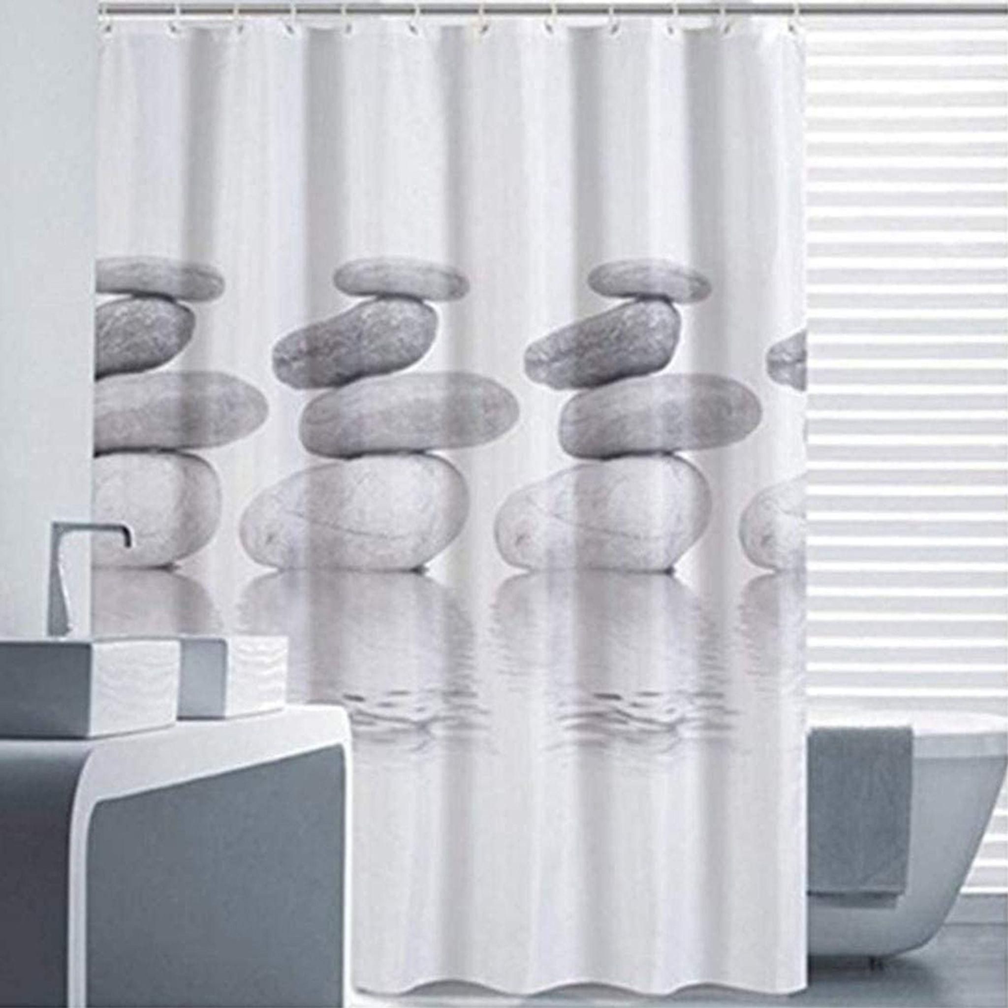 FELIXLEO Duschvorhangklammer Duschvorhang 180x180 Grau Pebble Textil wasserabweisend mit 12 Ringen