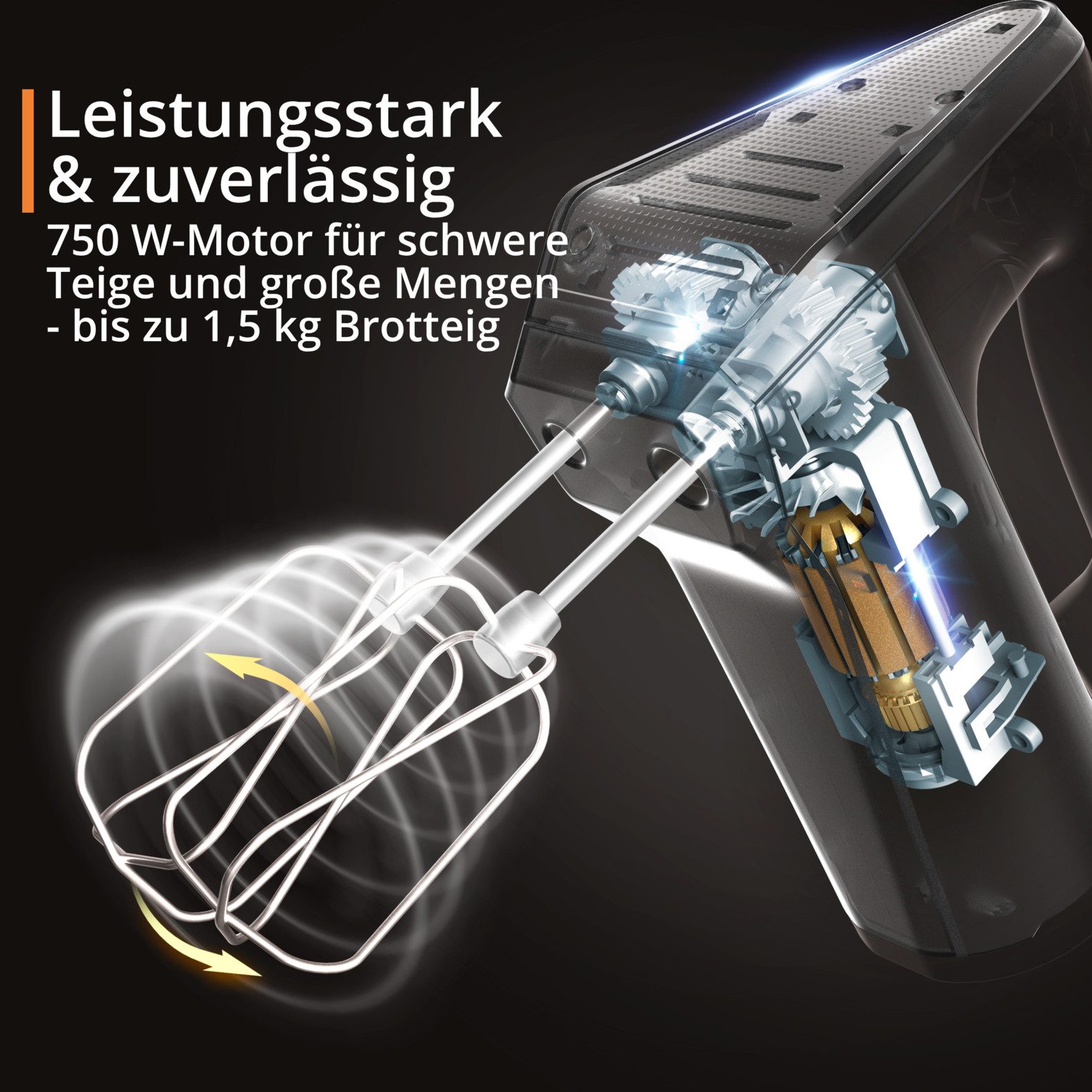 Krups Handmixer 3, Mix 9000, 750 W, inkl. Schneebesen, Knethaken, Pürierstab-Aufsatz, Messbecher, GN9121