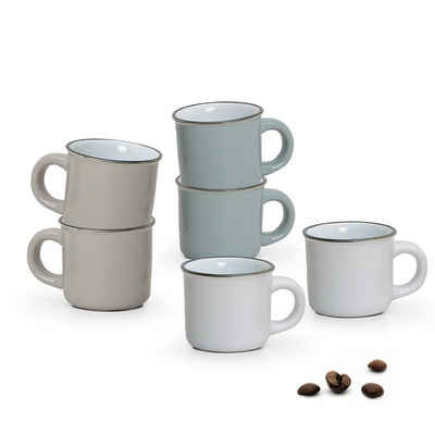 matches21 HOME & HOBBY Tasse Espresso-Tassen 6er Set Emaille-Optik einfarbig Modern Vintage, Keramik, Kleine Kaffee-Tassen, dickwandig, grau beige weiß, 50 ml