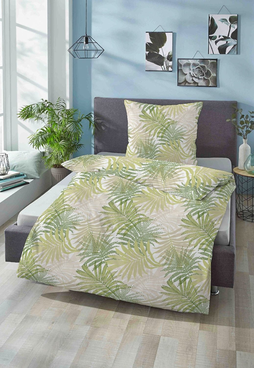Biberna Bettwäsche FARNA, Weiß, Grün, Beige, günstig online kaufen