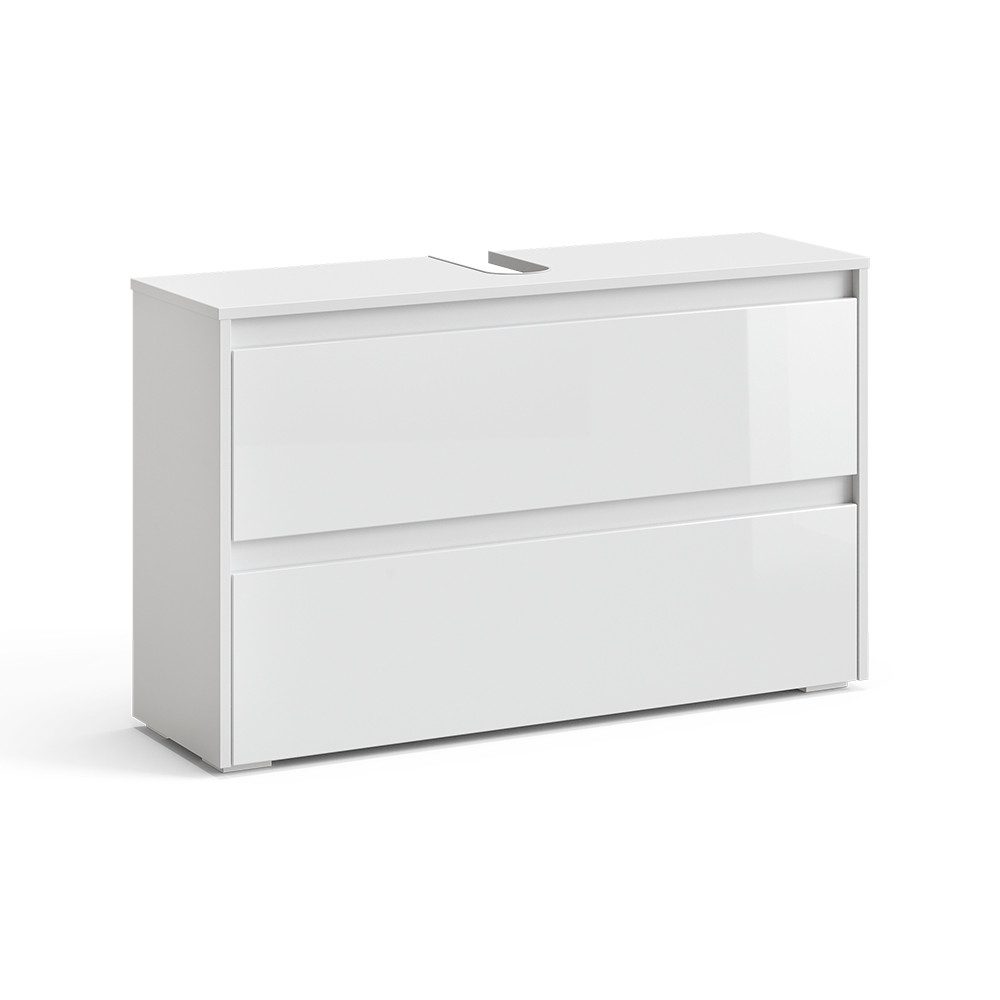 Vicco Waschbeckenunterschrank Majest, Weiß/Weiß Hochglanz, 100.1 x 62 cm mit 2 Schubladen