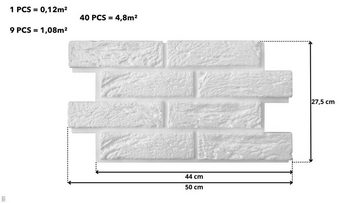 IKHEMalarka 3D Wandpaneel 3D Wandpaneele Deckenpaneele Platten Paneele Dekorativer EPS BRICK STONE Weiß Styropor Wärmedämmung EPS 2,2cm Dick!, 0,12 qm, (10-tlg)
