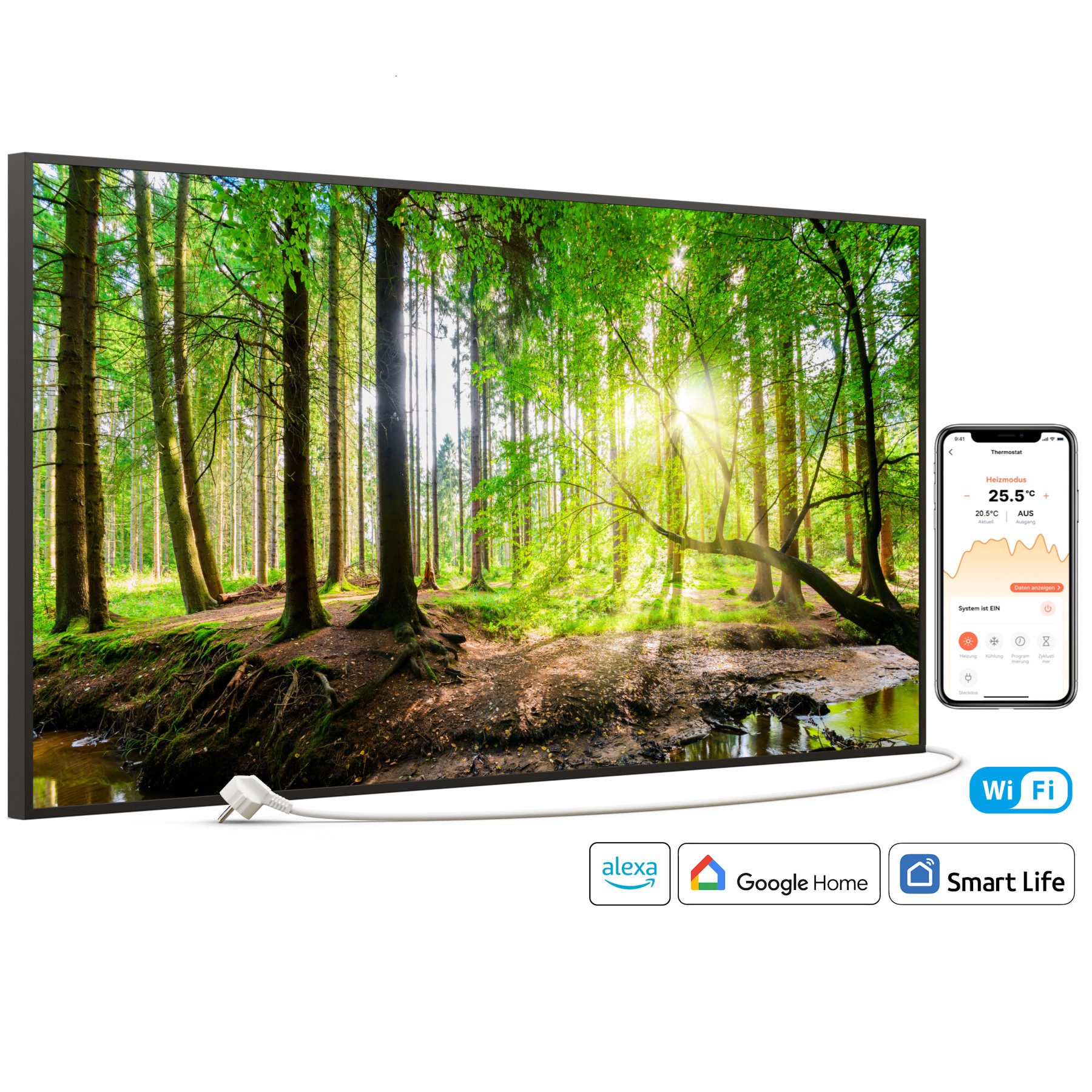 STEINFELD Heizsysteme Infrarotheizung Bild 750W, 120x60cm, Made in Germany, 7 Jahre Garantie, mit Thermostat, Schwarz