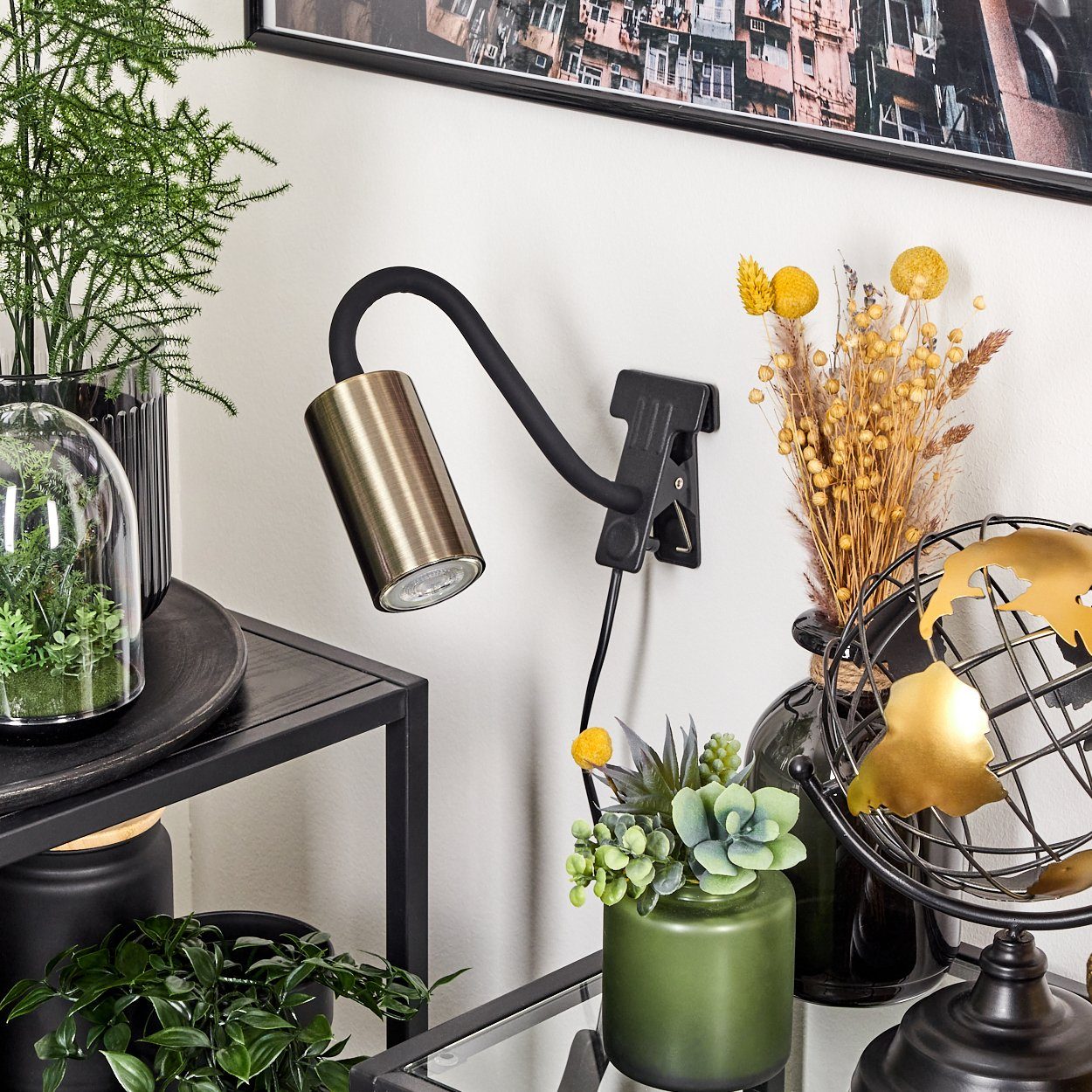 hofstein Klemmleuchte »Gambellara« moderne Klemmlampe aus Metall in Schwarz/Messingfarben, ohne Leuchtmittel