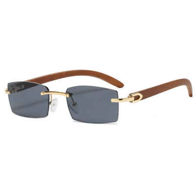 PACIEA Sonnenbrille Randlos Schmal Rechteckig Holzbügel UV Schutz Damen Herren Unisex