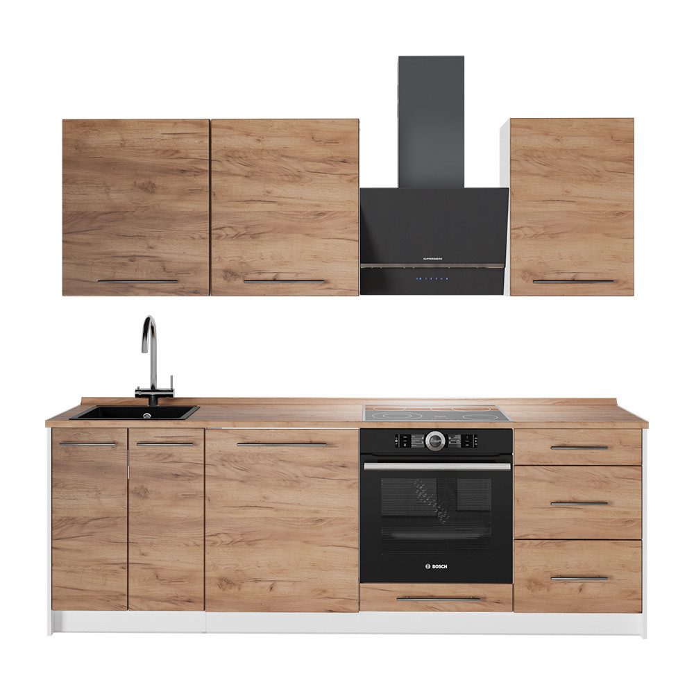 Vicco Küchenzeile Fame-Line, Goldkraft Eiche/Weiß, 230 cm, AP Eiche