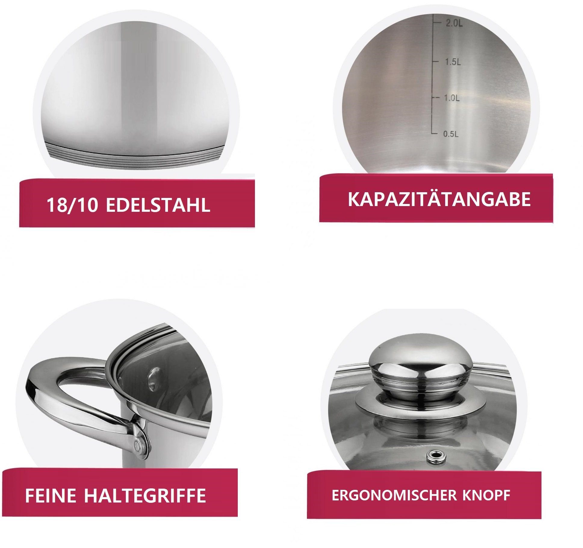 Platinum Spaghettitopf Pasta Nudel Spargel Topf mit Dampfgareinsatz Platinum Edelstahl, Edelstahl (Set bestehend aus Topf, Deckel und Einsatz)