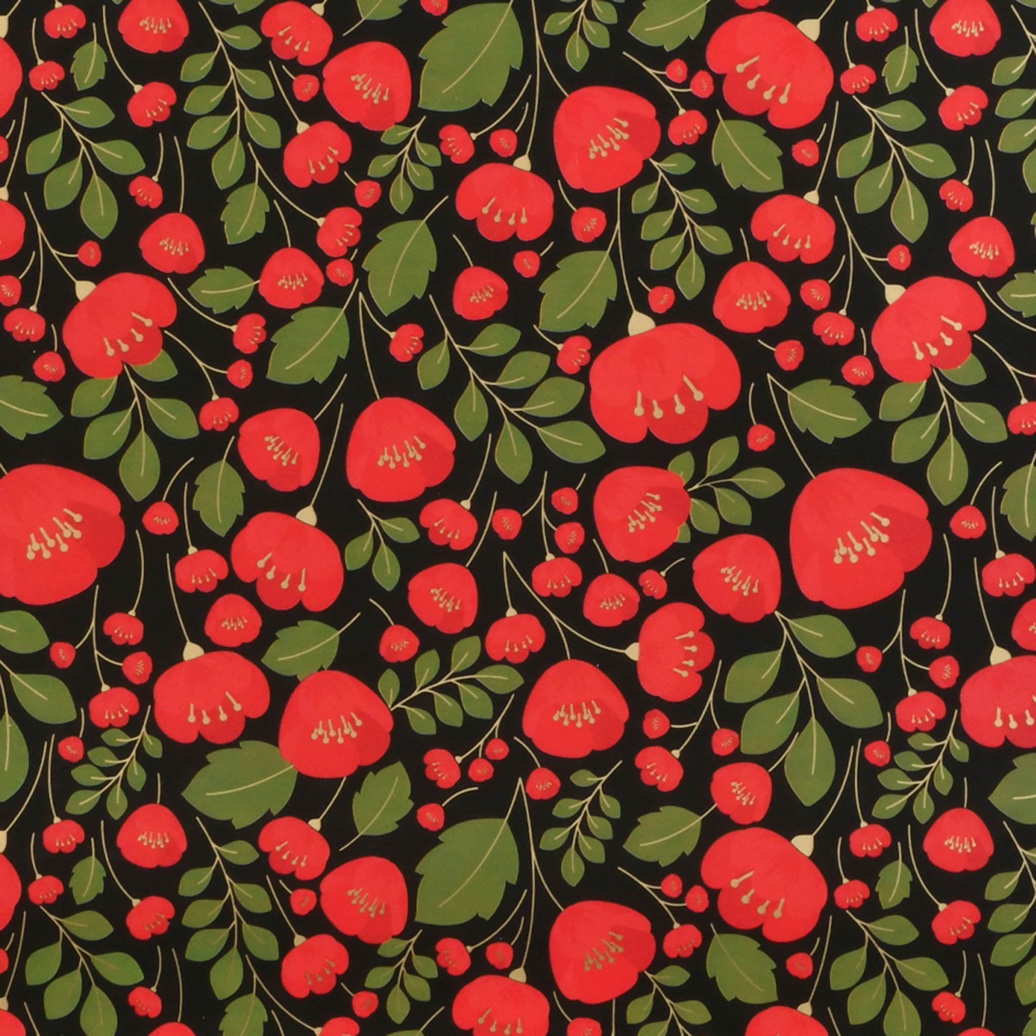 Star Geschenkpapier, Geschenkpapier Mohnblumen 70cm x 2m Rolle Rot Schwarz elegant Vintage