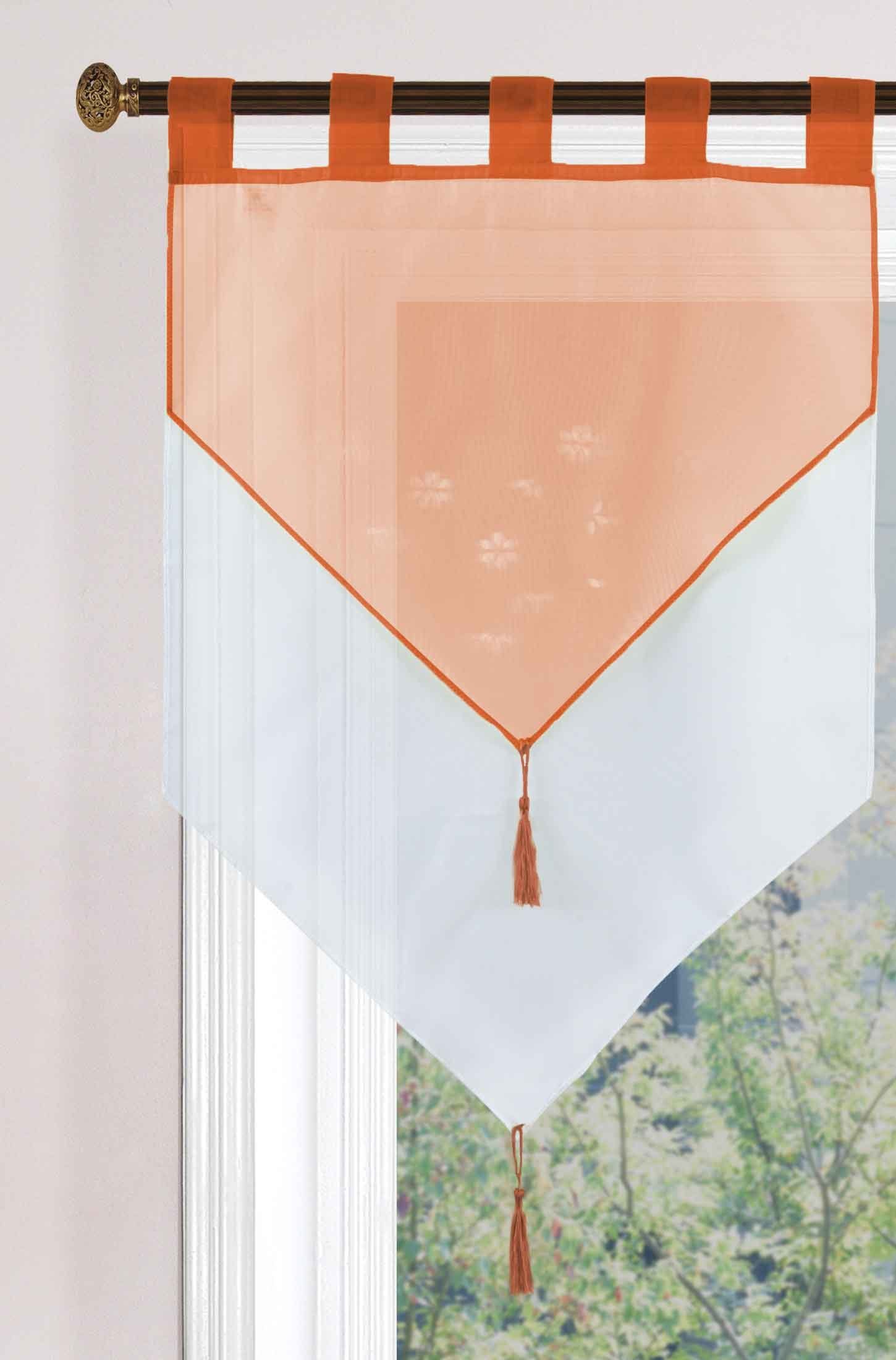 Scheibengardine, Gardinenbox, Schlaufen (1 St), transparent, Voile, Zweilagig Scheibenhänger Panneaux Bistrogardine Terrakotta
