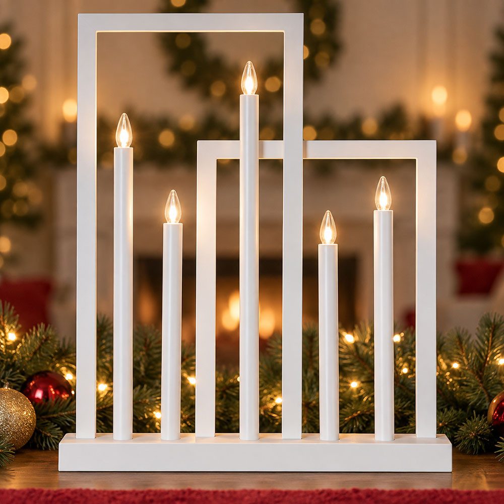 EGLO LED Tischleuchte, Leuchtmittel inklusive, Warmweiß, LED Kerzenständer Weiß 5-Flammig Weihnachten XMAS Fensterbank H 51 cm