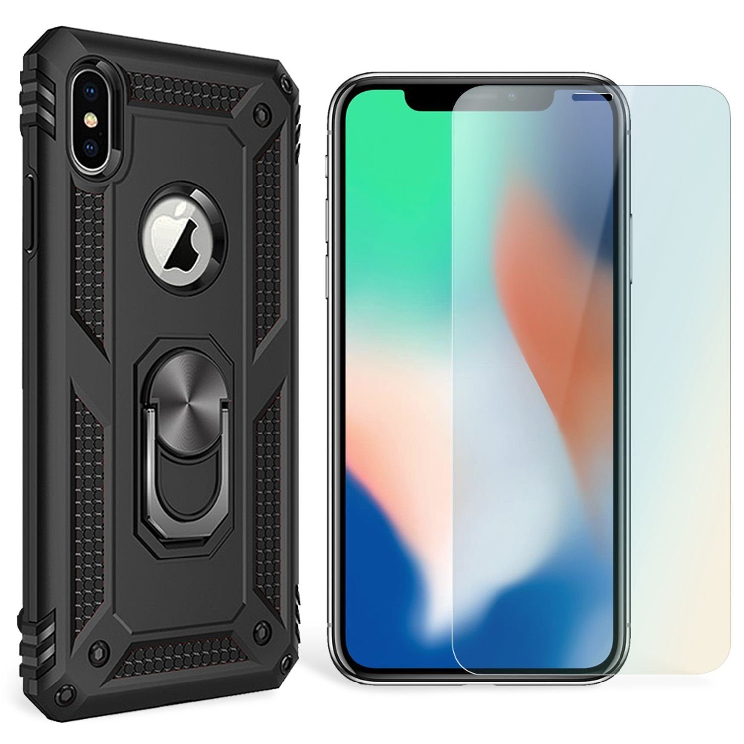Nalia Smartphone-Hülle Apple iPhone X Apple iPhone XS 14,7 cm (5,8 Zoll), Outdoor Military Style Hülle mit Ring / Extrem Schützend / Panzer Case