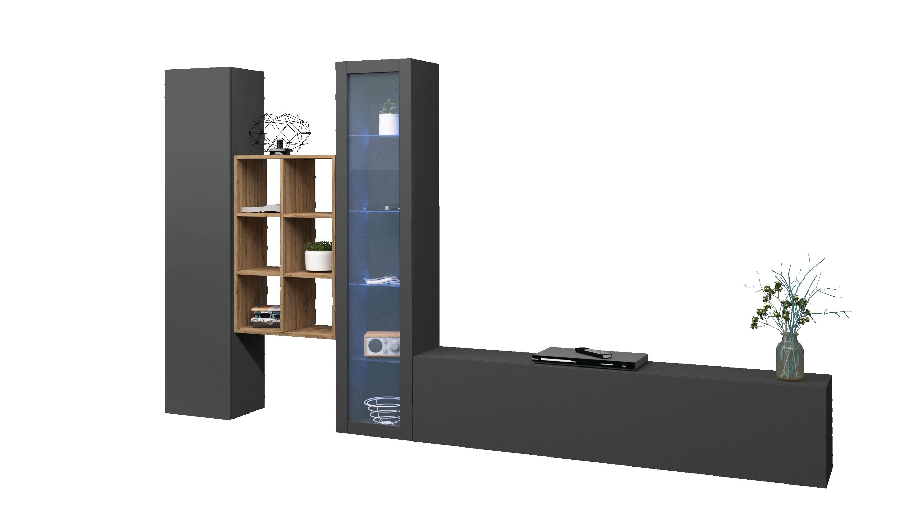 Web Furniture Wohnwand (4-teilig) in Anthrazit matt - 320x180x30 (BxHxT), (4-teilig)