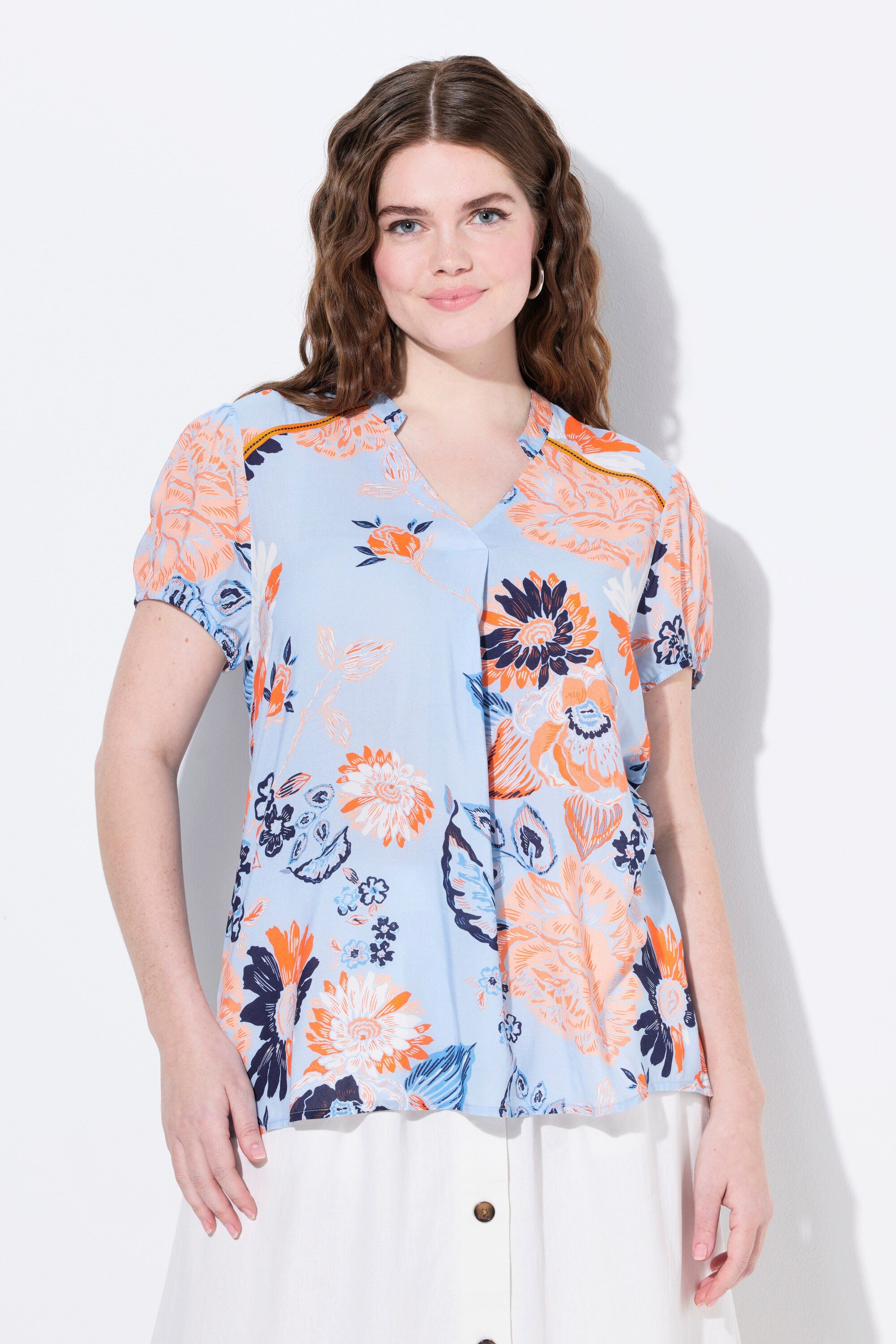 Ulla Popken Tunika Tunika Blüten Stehkragen günstig online kaufen