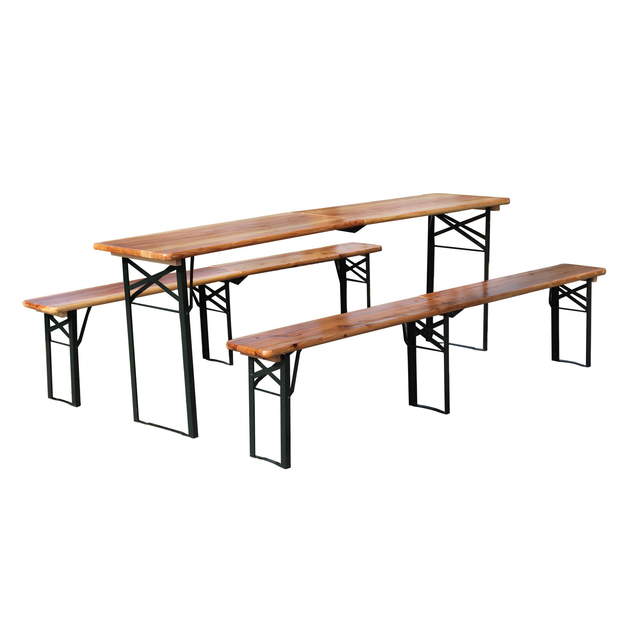 BlingBin Bierzeltgarnitur 3-teilig Faltbare Biertischgarnitur, Festzeltgarnitur, (3er Set, 3-tlg., Abmessungen: 220x50x 78cm, Belastbarkeit: 200kg), Wetterfeste Kiefer Massiv, Platzsparend, Festzeltgarten, Holzfarbe