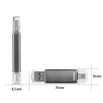 Hama USB-Stick "Laeta Twin", USB 2.0, 16GB, 10MB/s, Grau USB-Stick (Lesegeschwindigkeit 10 MB/s)
