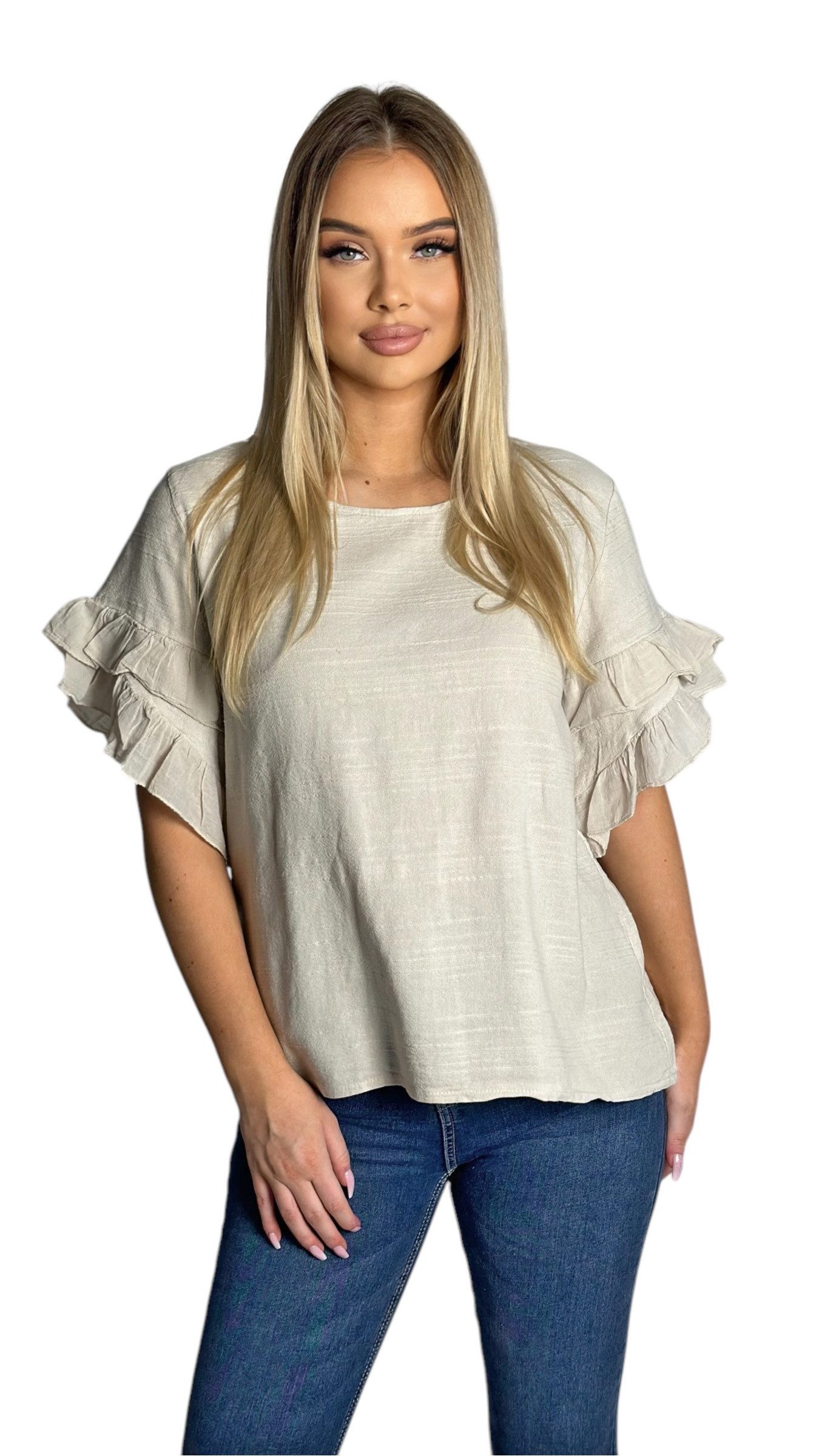 Mississhop Kurzarmshirt Charmantes Volant-Ärmel-Shirt – 100% günstig online kaufen