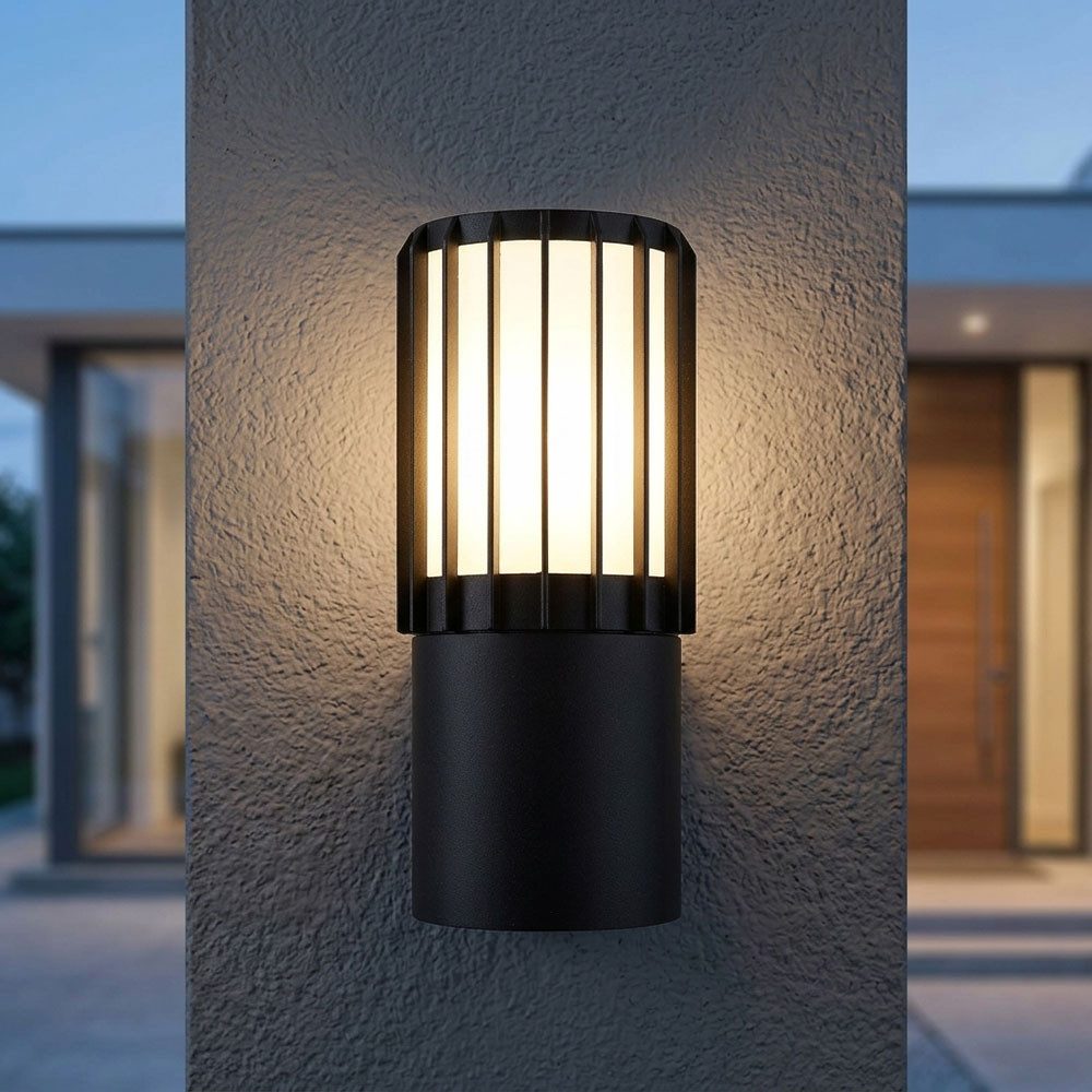 GLOBO LIGHTING LED Außen-Wandleuchte, Leuchtmittel inklusive, Warmweiß, LED Außen-Wandleuchte Aluminium Anthrazit Gitteroptik IP54 H 20 cm