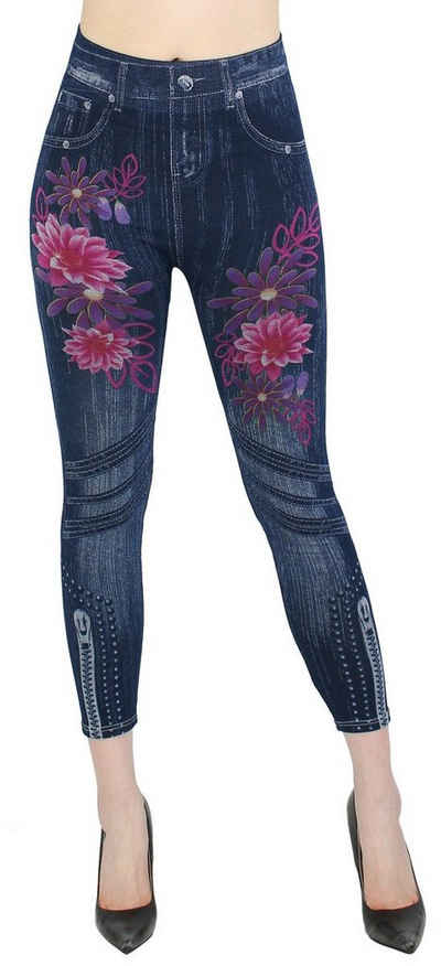 dy_mode 7/8-Jeggings Damen Capri Jeggings 7/8 Leggings Jeans Optik Sommer Jeggins mit elastischem Bund