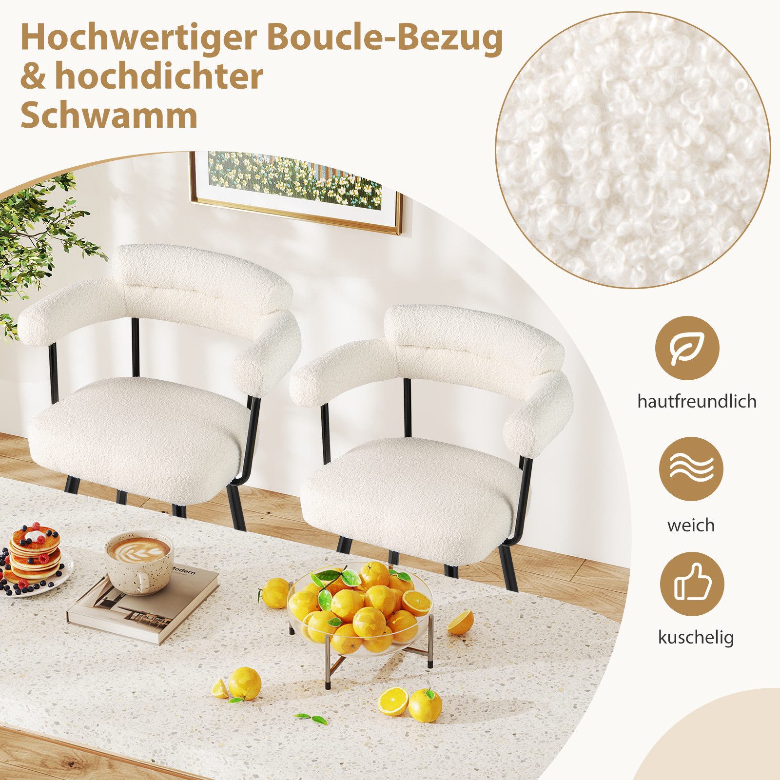 COSTWAY Barhocker (2er Set), gepolstert Barstühle mit Rücken & Fußstütze, drehbar